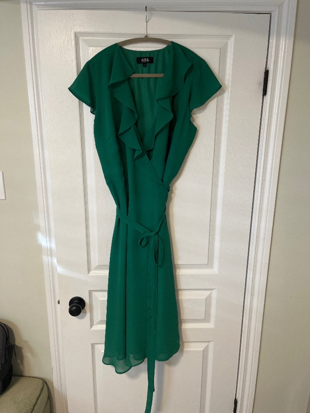 Summer Green Wrap Dress with Wrap Around Tie and Lining Size 14